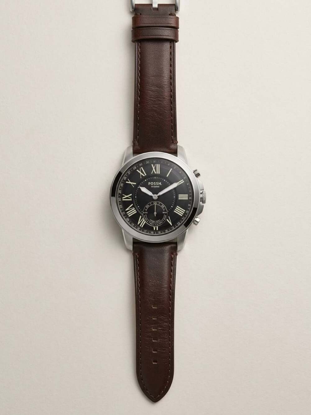 ⁠Fossil Grant Hybrid Smartwatch FTW1156 Black Dial Roman Numerals Brown Leather⁠